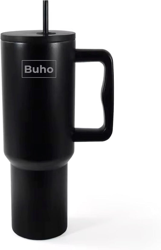 Outdoor Tumbler, 40 oz, Double-Wall Insulated, Ergonomic Handle with Lid Straw (Black)