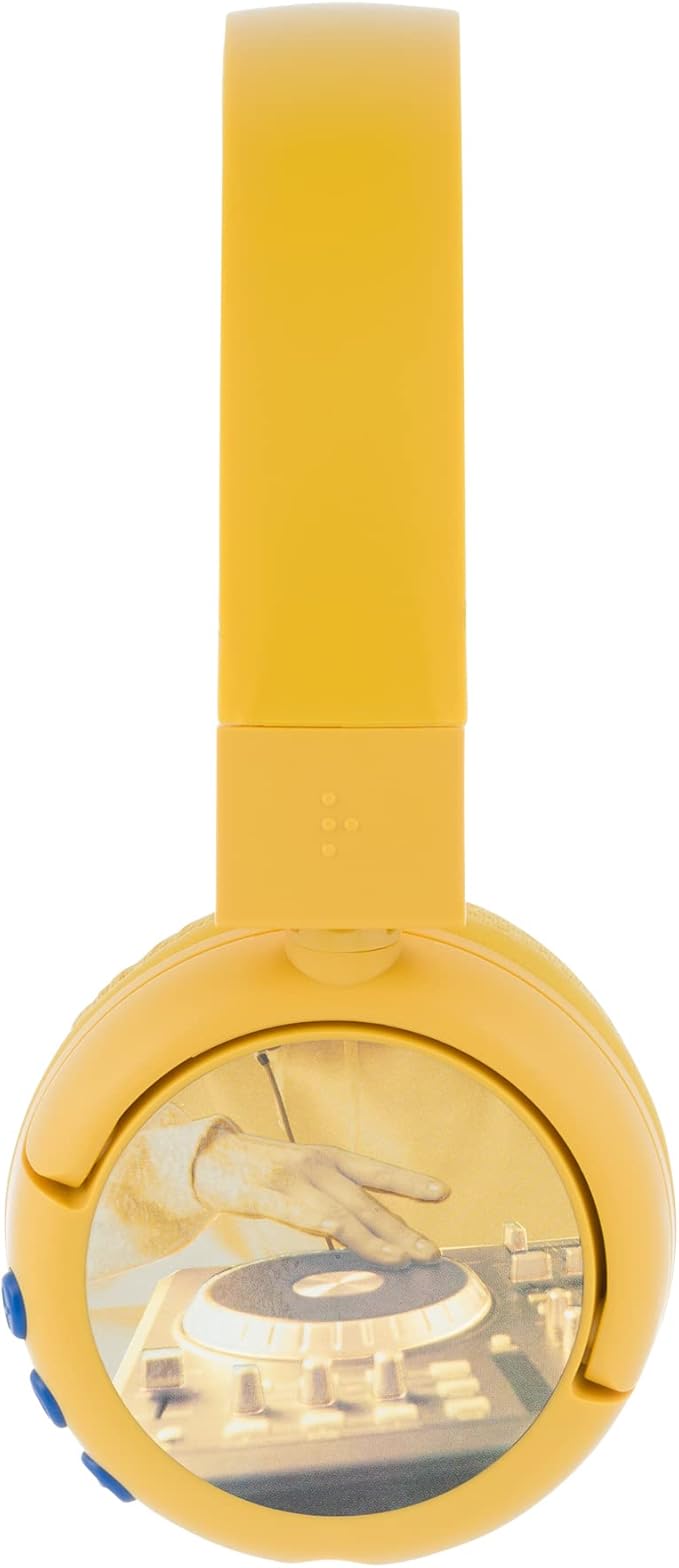 BuddyPhones POP Fun | Foldable Bluetooth Kids Headphones + Microphone, Works Wired or Wireless - SafeAudio Volume Limiting for iPhone/iPad/Tablet/PC and More (Yellow)