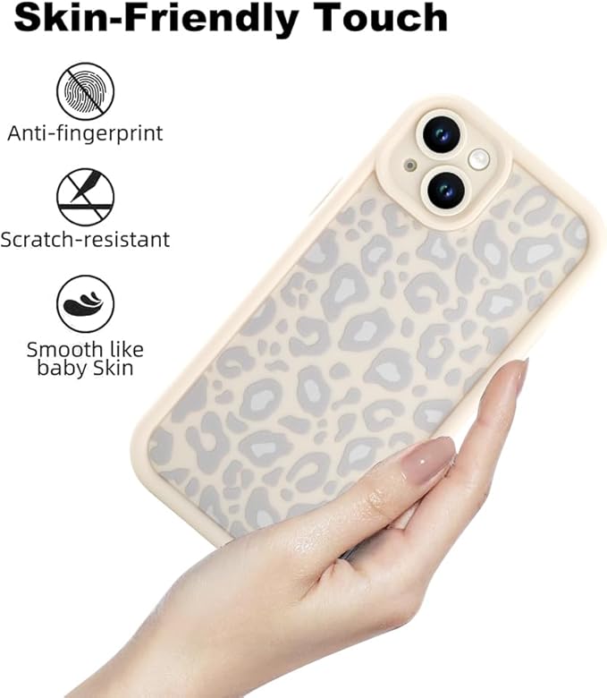 KANGHAR Case for iPhone 14 Leopard Printed Pattern Cute Cheetah Phone Case Soft TPU Shockproof Protective Cover for iPhone 14 6.1 Inch Beige with Gray Prints