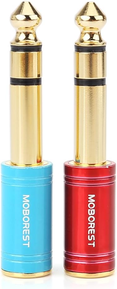 MOBOREST 6.35mm (1/4 inch) Male -3.5mm (1/8 in) Jack Stereo Female Adapter Conversion Plug, Adaptor Cable Copper (6.35M-3.5F, RED+Blue)