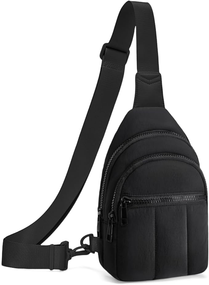Quilted Puffer Crossbody Bags for Women Small Puffy Sling Bag Lightweight Cross Body Bubble Purse Shoulder Bag for Travel (Black)