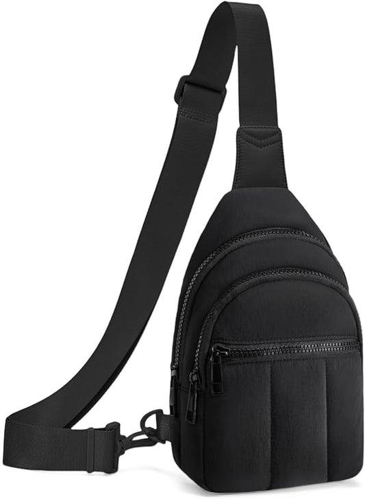 Quilted Puffer Crossbody Bags for Women Small Puffy Sling Bag Lightweight Cross Body Bubble Purse Shoulder Bag for Travel (Black)