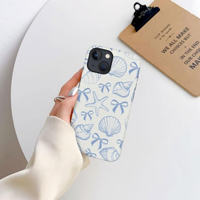 DAIZAG Case Compatible with iPhone 14 Plus,Fit Shockproof Cover for Women Girls,Blue Seashell Bow
