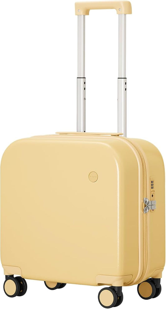 mixi Carry on Luggage, Suitcase with Spinner Wheels 16in Luggage Hardshell Lightweight Rolling Suitcases PC with Cover & TSA Lock, Lark Yellow