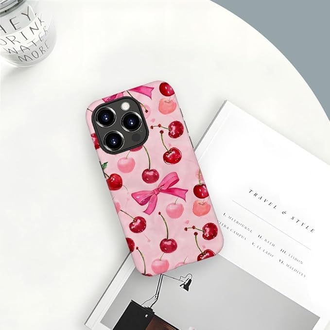 DAIZAG Case Compatible with for iPhone 16 Pro,Cherry Pink Bow Ribbon Phone Case for iPhone 16 Pro for Girl Women Boy Men