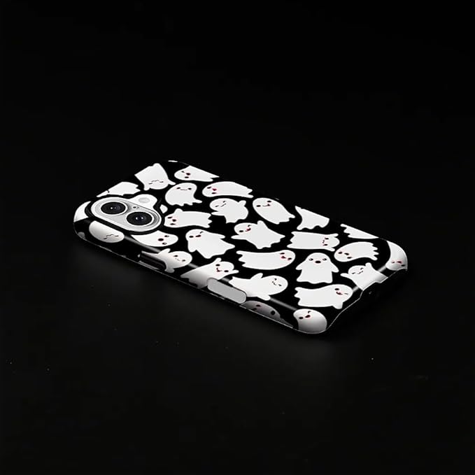 Case for iPhone 16 Case,Halloween Ghosts Bats Design - Hybrid Dual Protection Silicone + Hard PC Shockproof Full Body Cover Slim Anti-Scratch Protective Case for Men Women