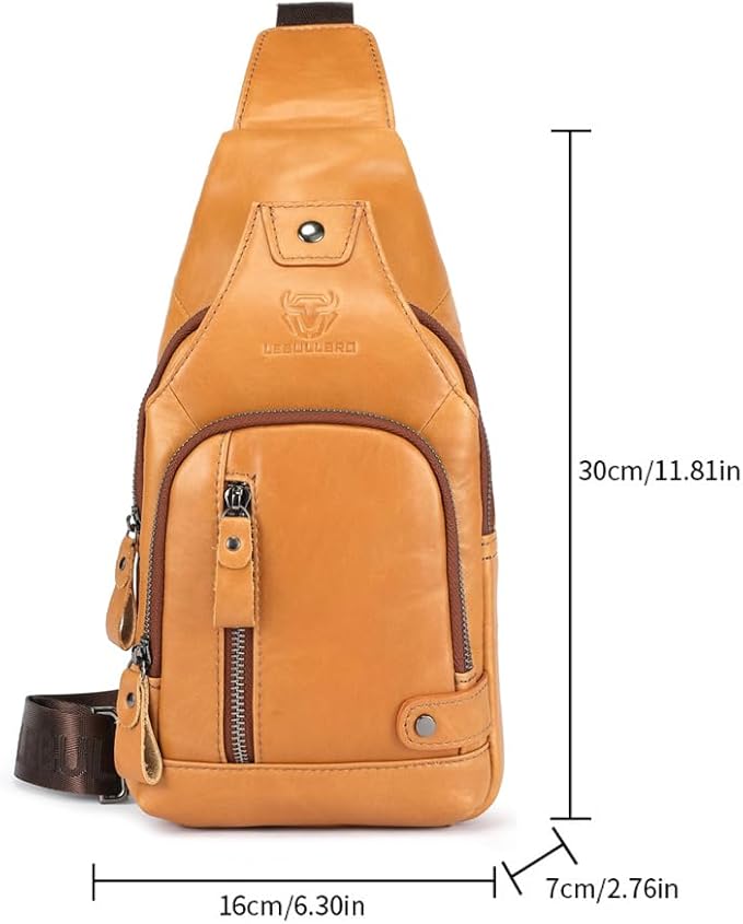 Sling Bag for Men Genuine Leather Chest Bag Crossbody Backpack Travel Hiking Outdoor Sports