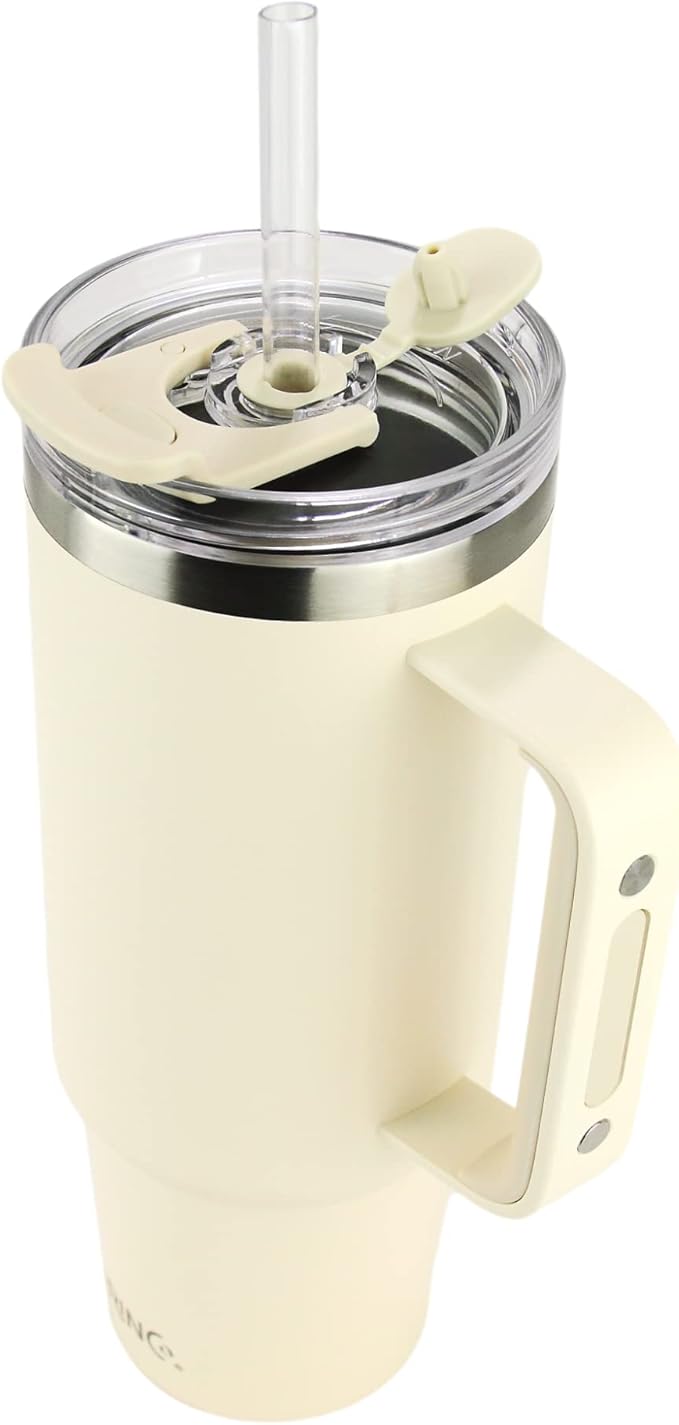 Drinco 40oz 30 oz Tumbler with Handle, Straw Lid, Insulated Stainless Steel Travel Mug Water Bottle Ice Coffee Cup For Cold and Hot, BigSur (30oz, Oakmilk)