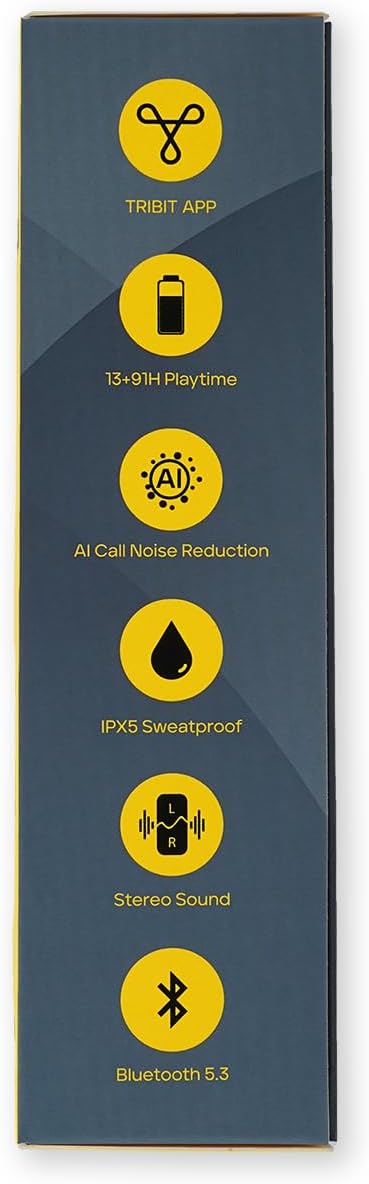 Tribit Open-Ear Headphones OpenGo, Wireless Earbuds with Bluetooth 5.3, IPX5 Waterproof Sport Earphones, 104H Playtime with Charging Case, Ergonomic Earhooks, LED Display, Built-in Mic for Workout