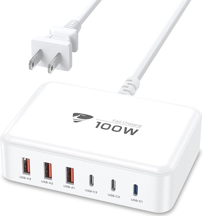 USB C Fast Charger, 100W GaN 6 Port USB C Fast Charging Station Hub Block Cube, QC USB A and PD USB c Wall Charger Power Multiple USB Charger Plug for iPhone 16 15 14 13 12 Pro Max, MacBook, Samsung