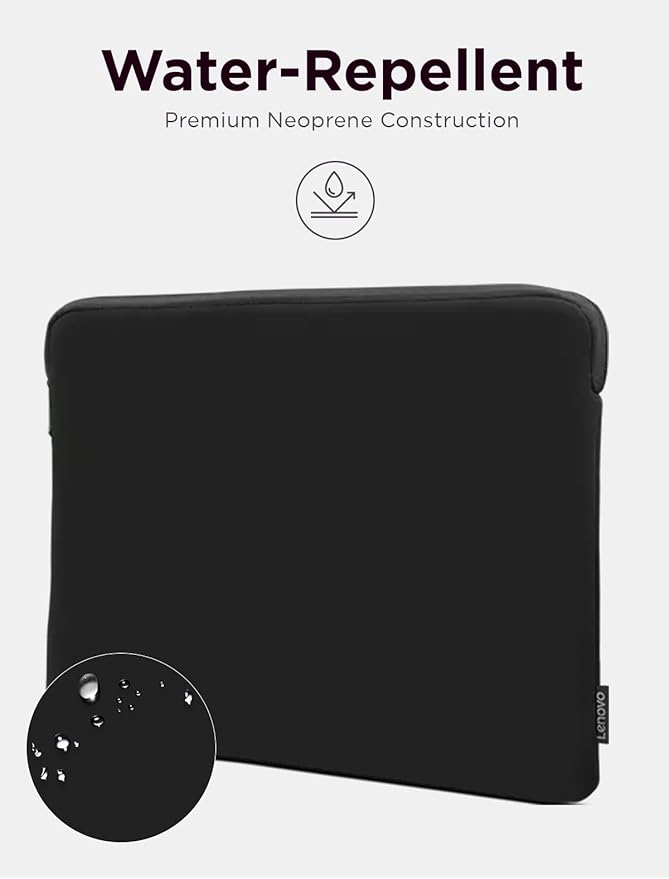 Lenovo Basic Laptop Sleeve 14 Inch Notebook/Tablet Compatible with MacBook Air/Pro Neoprene Material - Soft Fleece Lining - Zippered Top Opening - Black