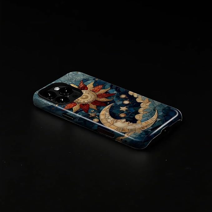 Case for iPhone 16 Pro Max Case,Sun Moon Stars Faux Stained Glass Design Hybrid Dual Protection Silicone + Hard PC Shockproof Full Body Cover,Slim Anti-Scratch Protective for Men Women