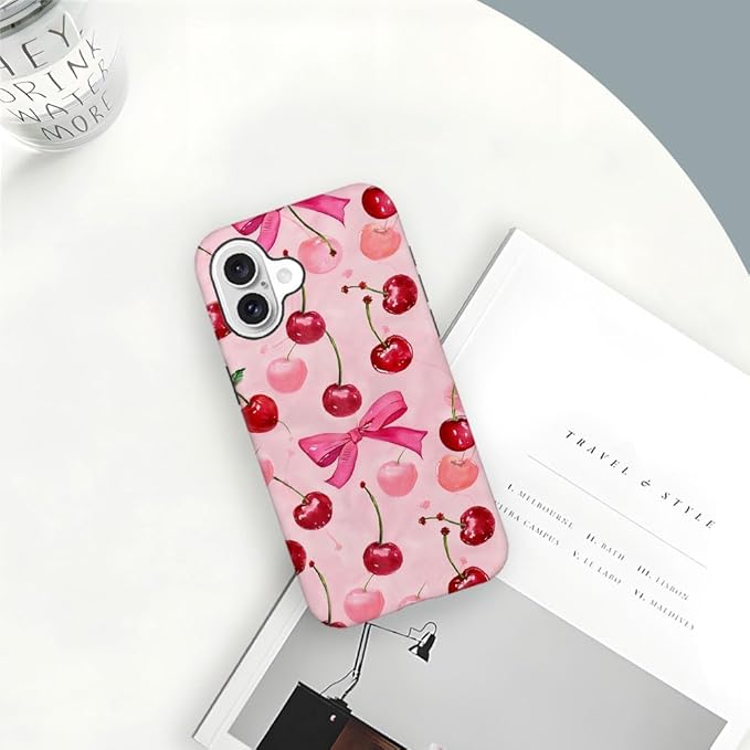 DAIZAG Case Compatible with for iPhone 16,Cherry Pink Bow Ribbon Phone Case for iPhone 16 for Girl Women Boy Men