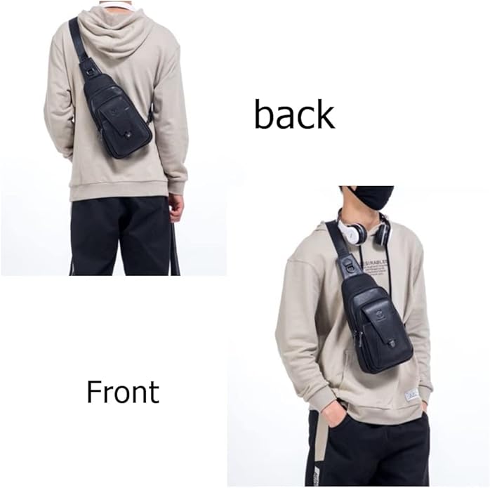 BULLCAPTAIN Leather Sling Bag for Men Multi-pocket Crossbody Chest Bag Travel Casual Shoulder Backpack