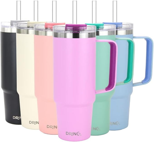 Drinco 40oz 30 oz Tumbler with Handle, Straw Lid, Insulated Stainless Steel Travel Mug Water Bottle Ice Coffee Cup For Cold and Hot, BigSur (30oz, Lavender)