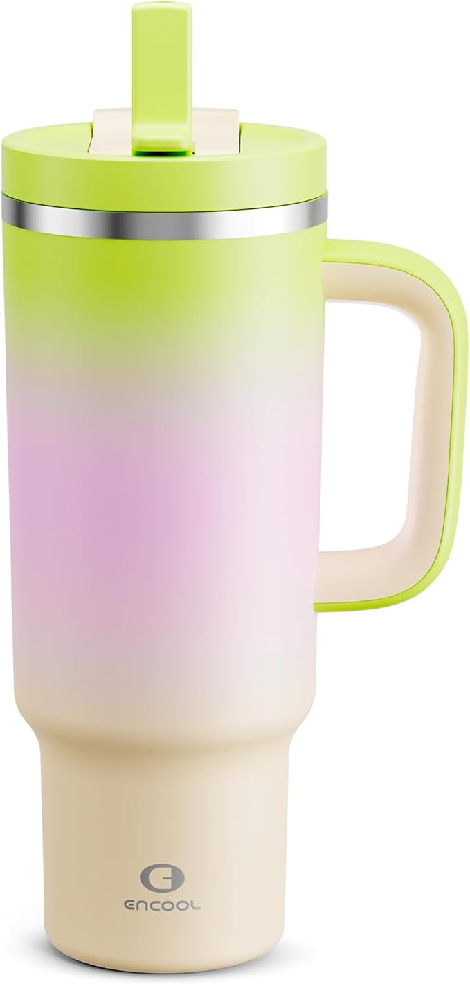 40 oz Tumbler with Handle and Straw: Stainless Steel Insulated Tumbler Keeps Cold for 24 Hours, Leakproof Travel Cup Fits in Cup Holder and BPA-Free, Morning Dew