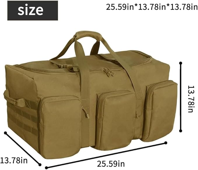 Large Military Travel Duffle Bag Tactical Camping Storage Utility Tote Bag Camping Kitchen Organizer with Deployment Cargo Bag Travel Sports Equipment (Khaki, Large 25.59"x13.78"x13.78")