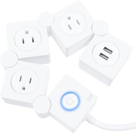 iJoy Flexible Power Strip - 3 AC Outlets and 2 USB Charging Ports with 5 Ft Extension Cord, Power Strip Surge Protector White, Decorative Surge Protector Outlet Extender for Home, Office, and More