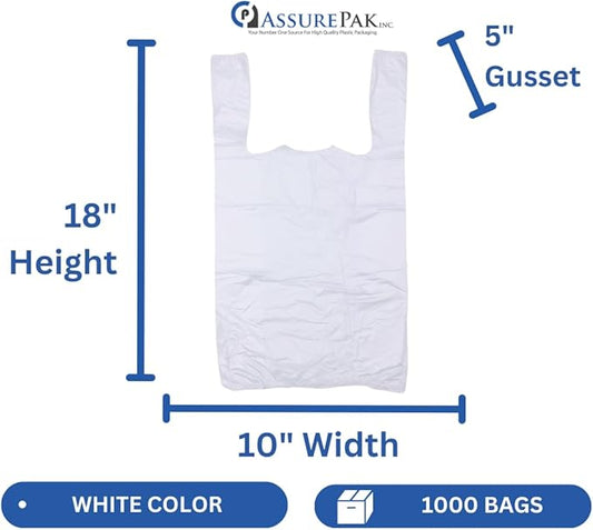 Easy Open - Stock T-Shirt Plastic Bag - Clear - 10"x5"x18" with handles – 1000 Units – 13 Microns - 1/8 BBL – Perfect for Grocery Shopping and Store Purchases