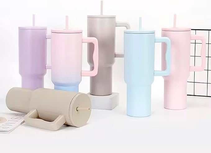 Outdoor Tumbler, 40 oz, Double-Wall Insulated, Ergonomic Handle with Lid Straw (Pink)