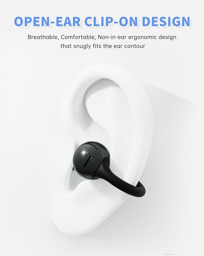 Open Ear Earbuds, Clip-On Earbuds Wireless Bluetooth, Ear Clip Bluetooth Headphones, Lightweight Comfort, Ergonomic Secure Fit for Small Ears, Ultra Open Audio, Waterproof, 40H Playtime