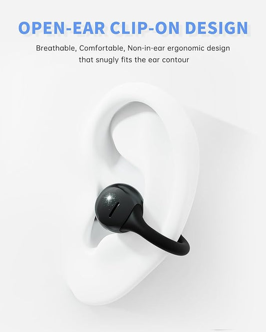 Open Ear Earbuds, Clip-On Earbuds Wireless Bluetooth, Ear Clip Bluetooth Headphones, Lightweight Comfort, Ergonomic Secure Fit for Small Ears, Ultra Open Audio, Waterproof, 40H Playtime