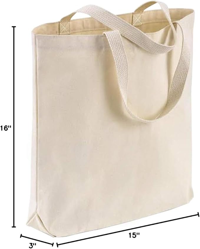 Sturdy Canvas Wholesale Tote Bags with Bottom Gusset 15"W x 16"H x 3"G Blank Totes Great for DIY Painting Printing Embroidery