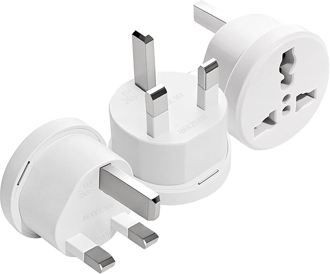 UK Plug Adapter for Travel, Type G International Power Adapter for UK Hong Kong Ireland UAE 3-Packs