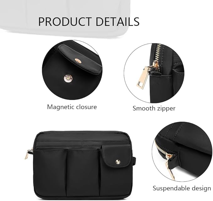 Storage Bag Cosmetic Bag for Women, Travel Makeup Bag Zip Up Bag Cute Makeup Bag Perfect Storage for Cosmetics, Black/Nylon
