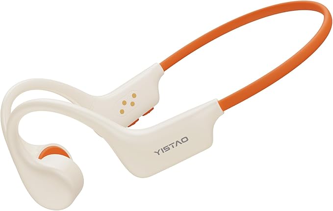 Bone Conduction Headphones, Open Ear Headphones Wireless Earphones, 32GB MP3, 8 Hours Playtime, Bluetooth 5.3, IP68 Waterproof Headphones for Running and Fitness Workout - Beige Orange