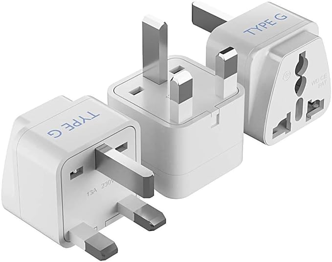 Ceptics UK, Hong Kong, Ireland, UAE Travel Plug Adapter (Type G) - 3 Pack [Grounded & Universal] (GP-7-3PK), White, Standard