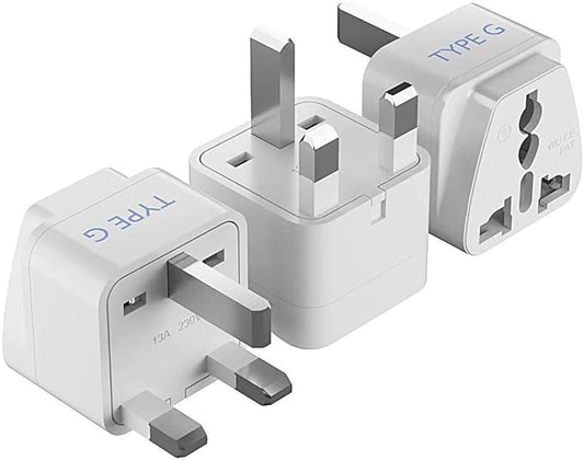 Ceptics UK, Hong Kong, Ireland, UAE Travel Plug Adapter (Type G) - 3 Pack [Grounded & Universal] (GP-7-3PK), White, Standard