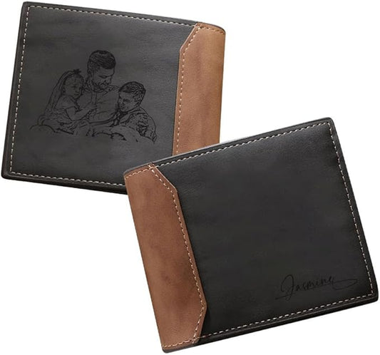 Personalized Photo Wallet for Men – Custom Leather Wallet with Name, Gift for Dad, Husband, Grandpa, Father’s Day, Birthday, Anniversary, Christmas Gift (Style E)