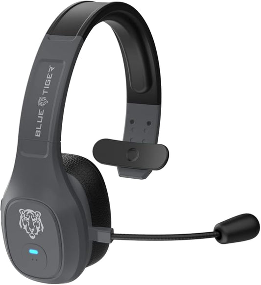 Blue Tiger Storm Gray - Premium Trucker Bluetooth Headset - Wireless Noise Canceling Mono Headset with Mic - High-Fidelity Sound, 30-Hour Talk Time, USB-C Charging - for Truck Drivers, Bluetooth 5.0