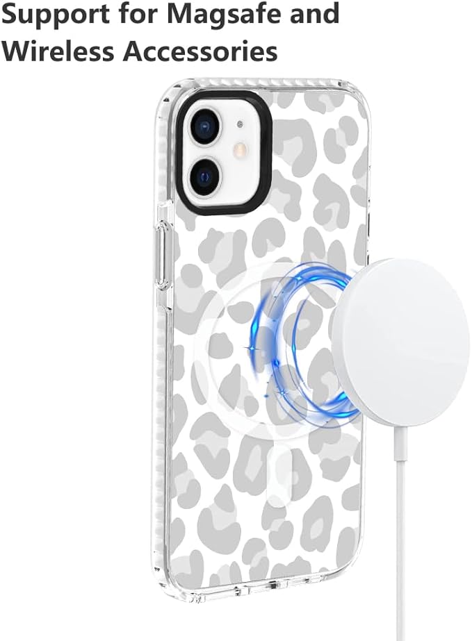 SAKUULO Magnetic for iPhone 11 Case [Compatible with MagSafe] Light Grey Leopard Print Pattern Wireless Charge Slim Shockproof Case for iPhone 11 Phone Case, Grey Leopard (6.1")