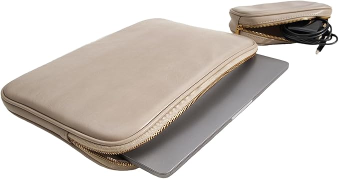 PU Leather Padded Laptop Sleeve Bag 14Inch Compatible with New MacBook Pro 14，Surface Laptop 13.5, Surface Pro 9 with Charger Pouch Color Sand