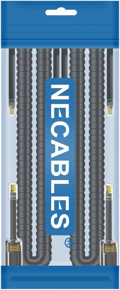 NECABLES 2+2Pack No Tangle Phone Cord for Landline 2pcs Telephone Handset Cord and 2pcs Detangler for Desk Phone Black
