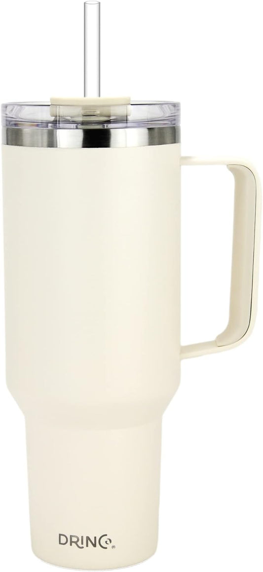 Drinco 40oz 30 oz Tumbler with Handle, Straw Lid, Insulated Stainless Steel Travel Mug Water Bottle Ice Coffee Cup For Cold and Hot, BigSur (40oz, Oakmilk)