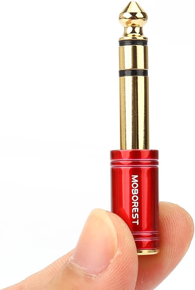 MOBOREST 1/4 Male to 1/8 Female Pure Copper Adapter, 6.35mm Stereo Male to 3.5mm Plug Jack Female Stereo Adapter Red 2-Pack