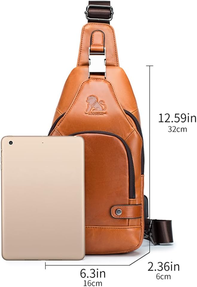 pundarika Leather Sling Bag for Men,small Crossbody Shoulder bag for men,men’s shoulder pack crossbody sling backpack.-brown