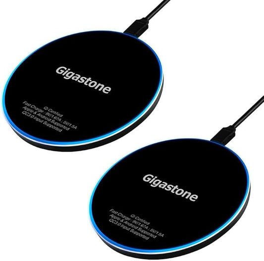 Gigastone 2 Pack Wireless Charger, 15W Max Qi-Certified Fast Wireless Charging Pad, Compatible with iPhone 16/15 / 14/13/12/11/X/8 Series, Samsung S24/S23/S22/S21/Note,Pixel,LG, AirPods Pro