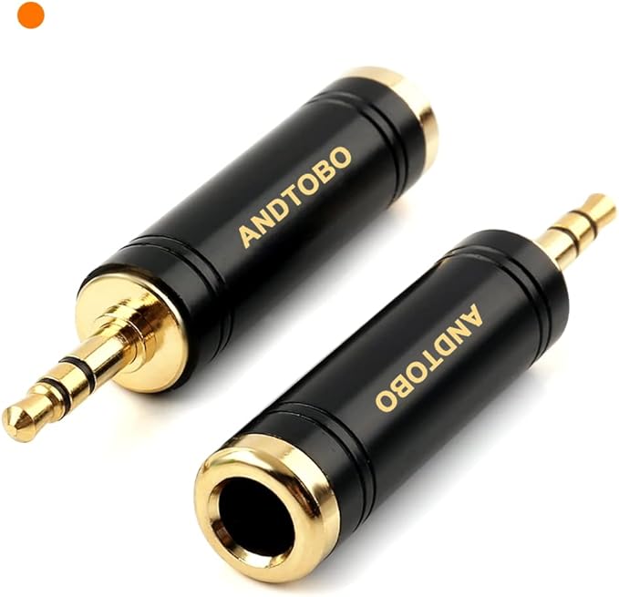 ANDTOBO 1/4'' to 3.5 mm Stereo Pure Copper Headphone Adapter, 3.5 mm(1/8'') Plug Male to 6.35 mm (1/4'') Jack Female Stereo Adapter for Headphone, Amp Adapter, Black 2-Pack