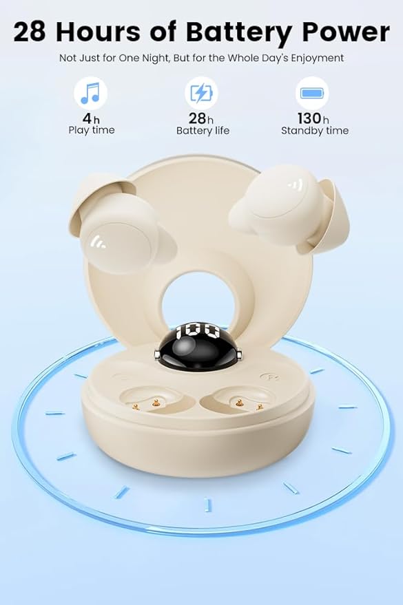 Sleep Earbuds for Side Sleepers Wireless Bluetooth Headphones Mini Invisible Earplugs Small Design Comfortable in-Ear Ear Buds Noise Blocking for Sleeping Working Hiking-Off White