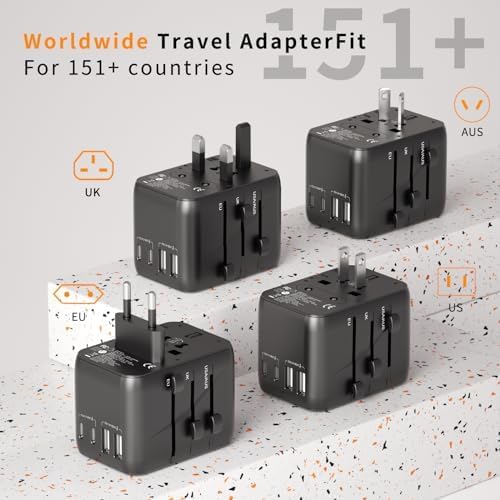 Universal Travel Adapter, PD 35W (Single Port) Fast Charging, International Plug Adapter with 3 USB-C and 2 USB-A, Travel Adapter Global Output Converter, (for US, EU, UK and Australia, Black)