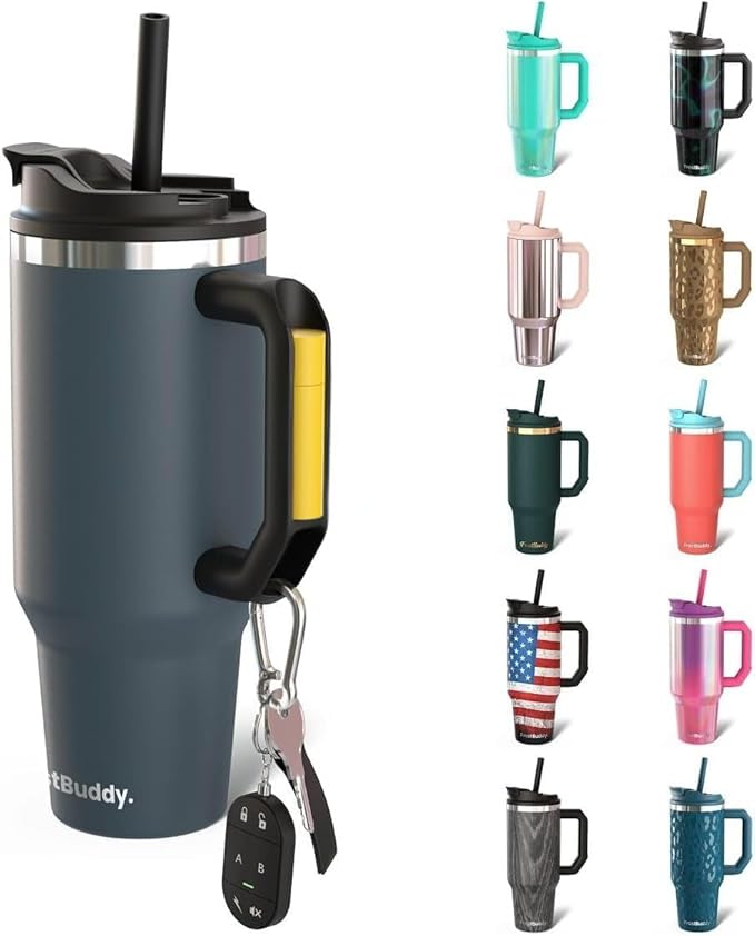 Frost Buddy Thicc Buddy - 50 oz Stainless Steel Vacuum Insulated Tumbler with Lid and Straw for Water - Travel Mug Cupholder Friendly - Gifts for Women Men Him Her (Charcoal)