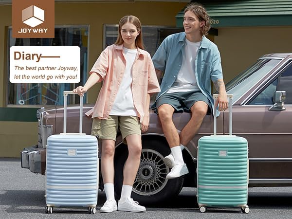 Joyway Luggage Set 3 Piece Suitcase Sets with Spinner Wheel,Hardside Expandable Travel Laggage with TSA Lock (13/20/24/28 Lightblue brown