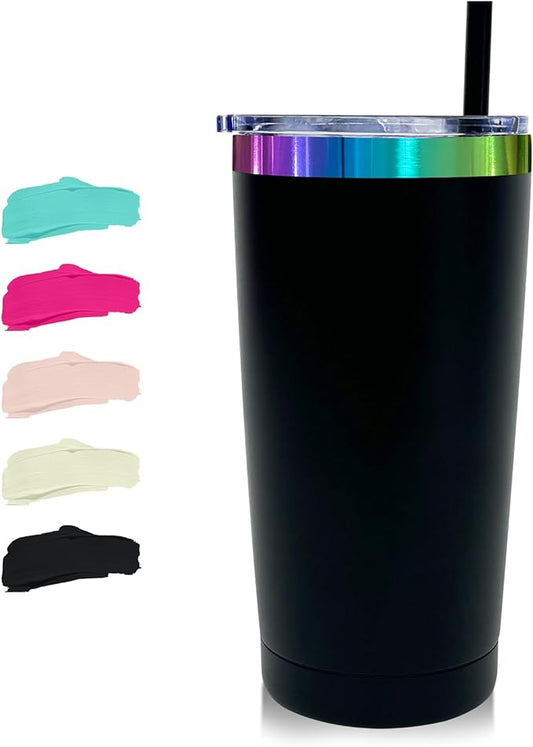 20 oz Tumbler with Lid and Straw Double Wall Vacuum Insulated Travel Coffee Mug Powder Coated Cup for Hot and Iced Drinks (Black,1 pack)