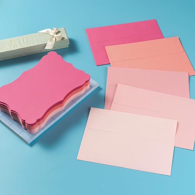 100 Pack A7 Envelopes with Blank 5 x 7 Cards Pink Self-Adhesive Business Envelopes Invitations Cards Envelopes (5 Colors Pink, A7)