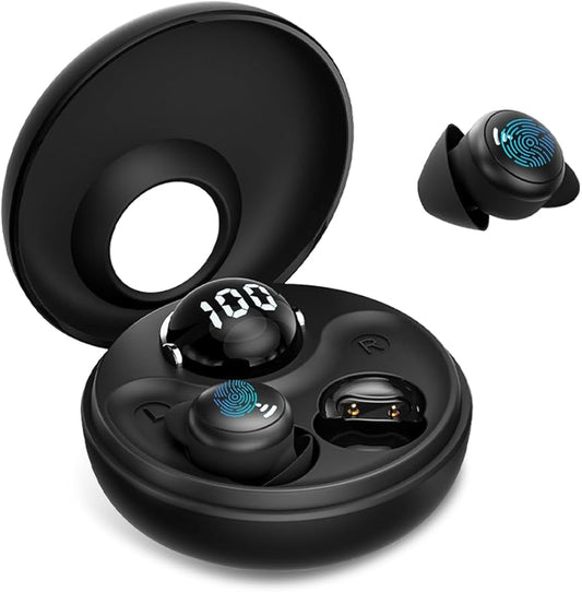 Sleep Earbuds for Side Sleepers Wireless Bluetooth Headphones Mini Invisible Earplugs Small Design Comfortable in-Ear Ear Buds Noise Blocking for Sleeping Working Hiking-Black