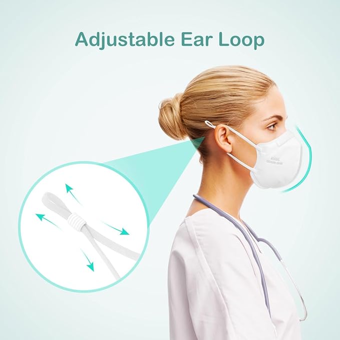 Adjustable KN95 Masks, 5-Layer Disposable Respirator Masks with Adjustable Ear Loops, Individually Wrapped